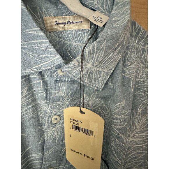 NEW Tommy Bahama Shirt Sz Large- Blue Blanca Vines Embroidered Floral All Cotton - Picture 6 of 10
